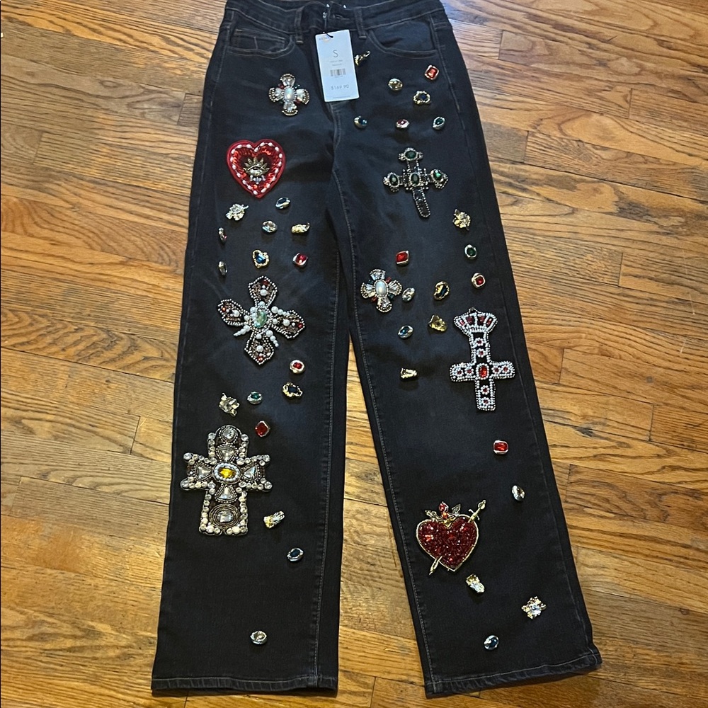 AKIRA Black Jeans with Colorful Embellishments brand new, with tags on.